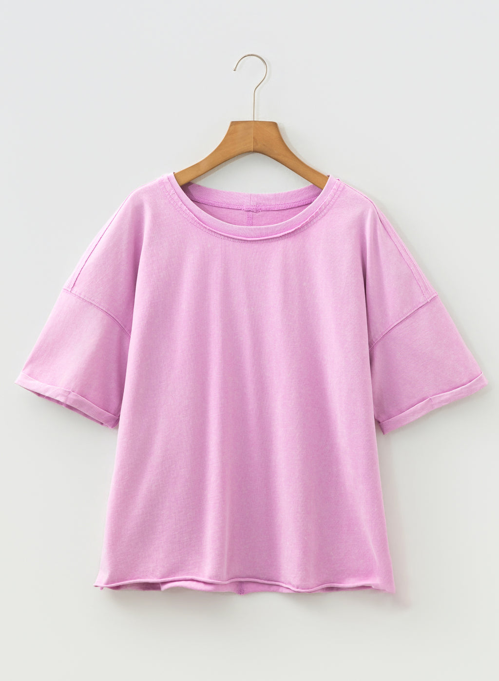 Lavender Mineral Wash Drop Shoulder Raw Edge Loose Tee