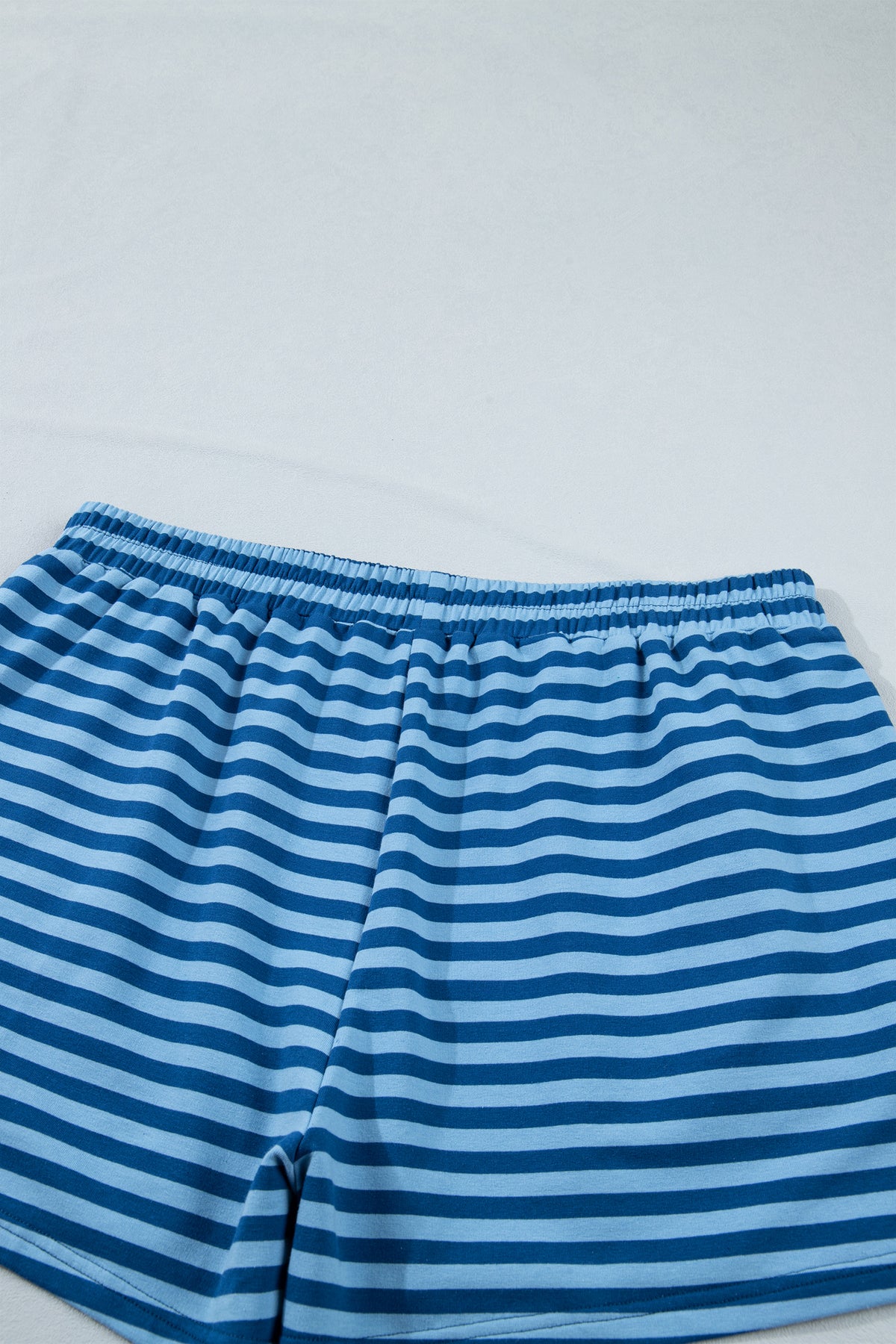 Blue Stripe Plus Size Dropped Shoulder Tee and Shorts Two-Piece Set