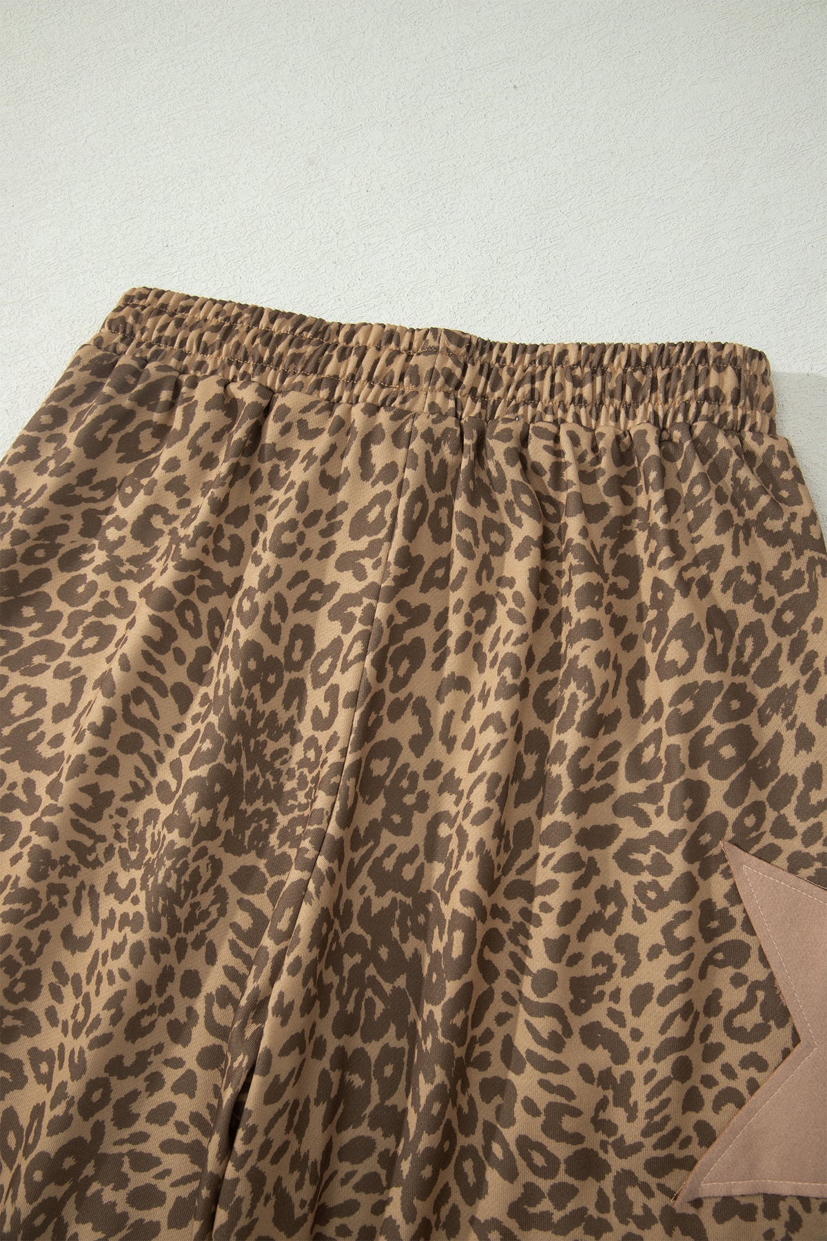 Khaki Leopard Print Star Patched Drawstring Elastic Waist Jogger Pants
