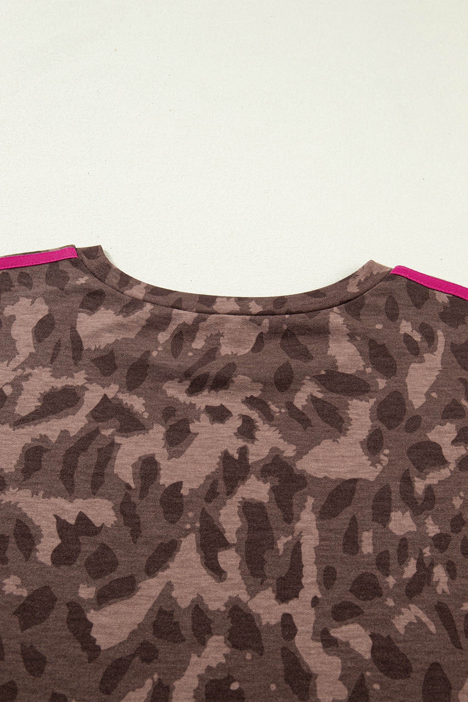 Brown Retro Leopard Print Contrast Varsity Stripe Trim Plus Size 2pcs Short Set