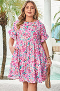 Plus Size Floral Print Frilled Short Sleeve Flare Dress