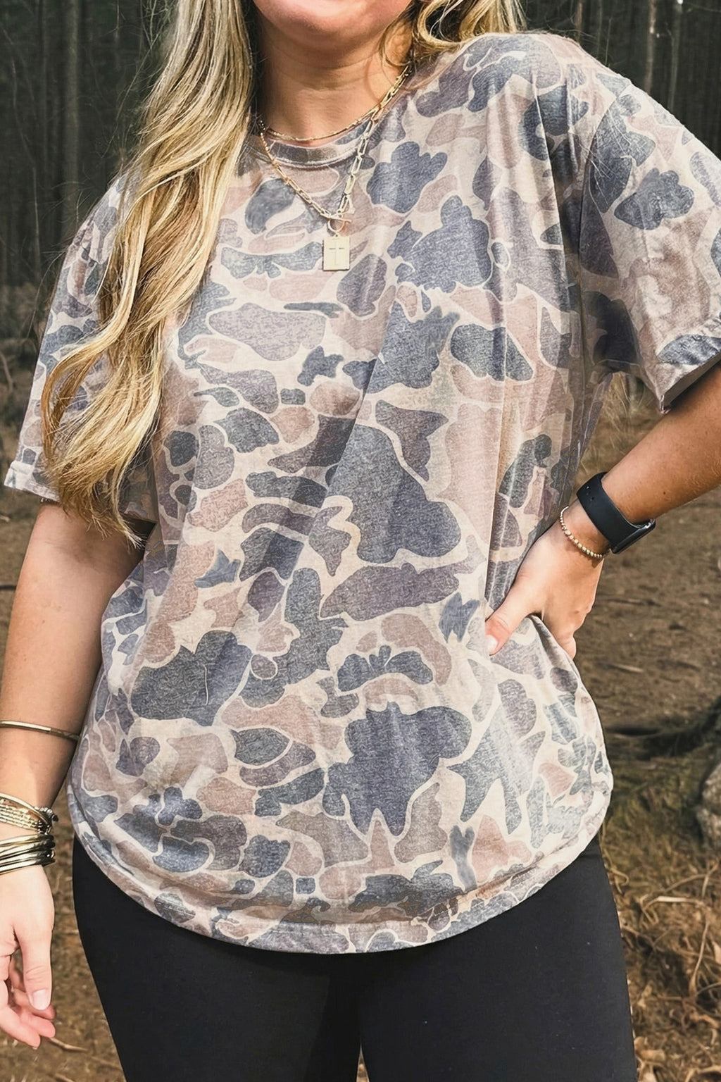Multicolor Retro Camouflage Print Plus Size T Shirt