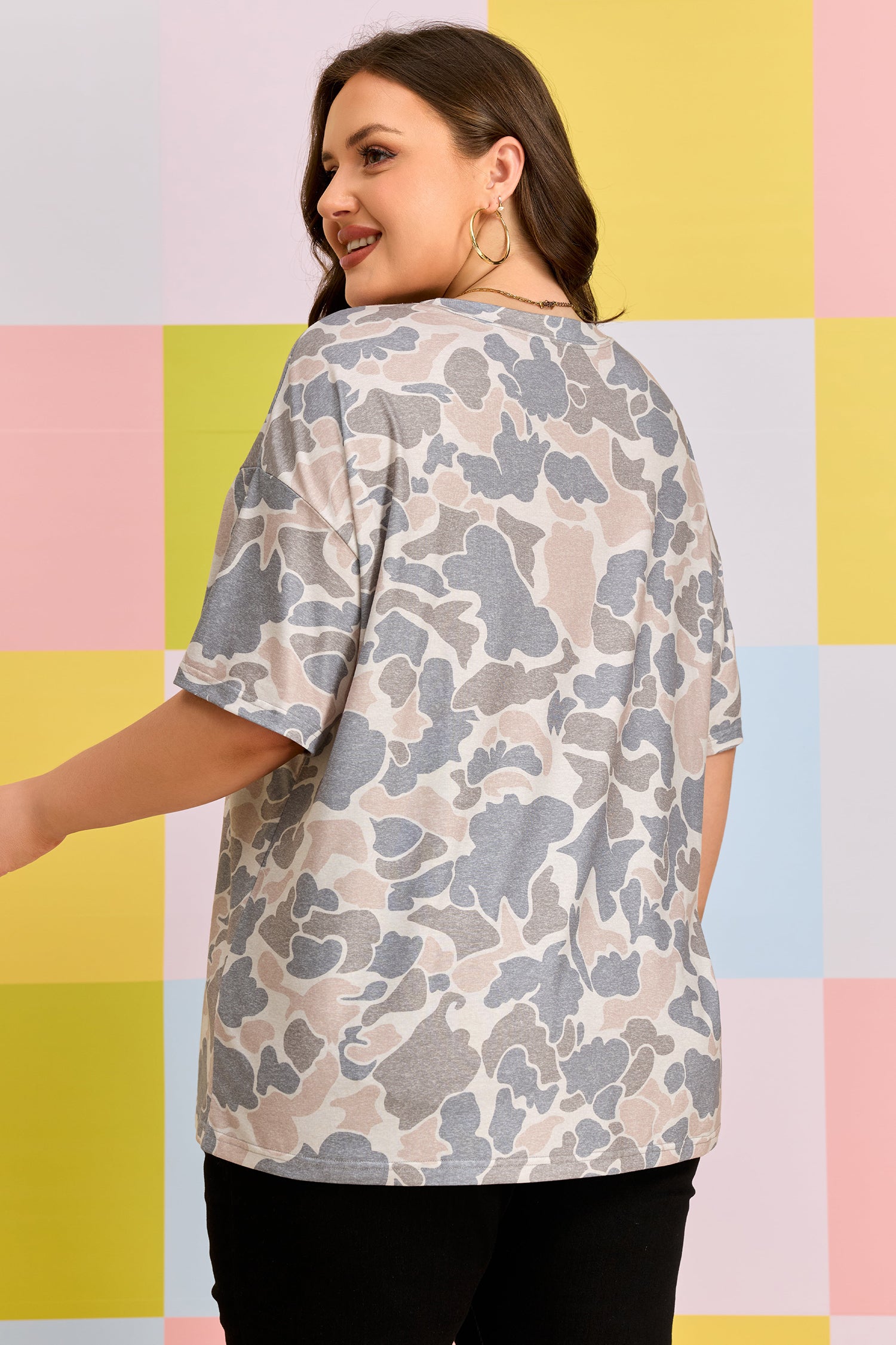 Multicolor Retro Camouflage Print Plus Size T Shirt