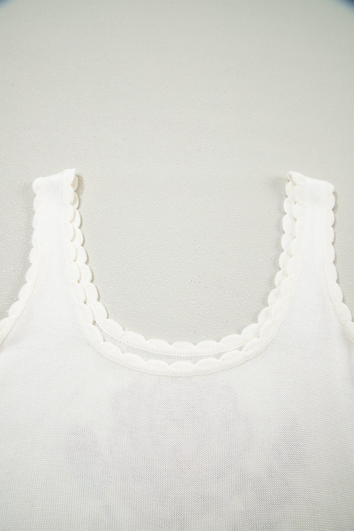White Retro Floral Print Scalloped Square Neck Knit Sweater Vest
