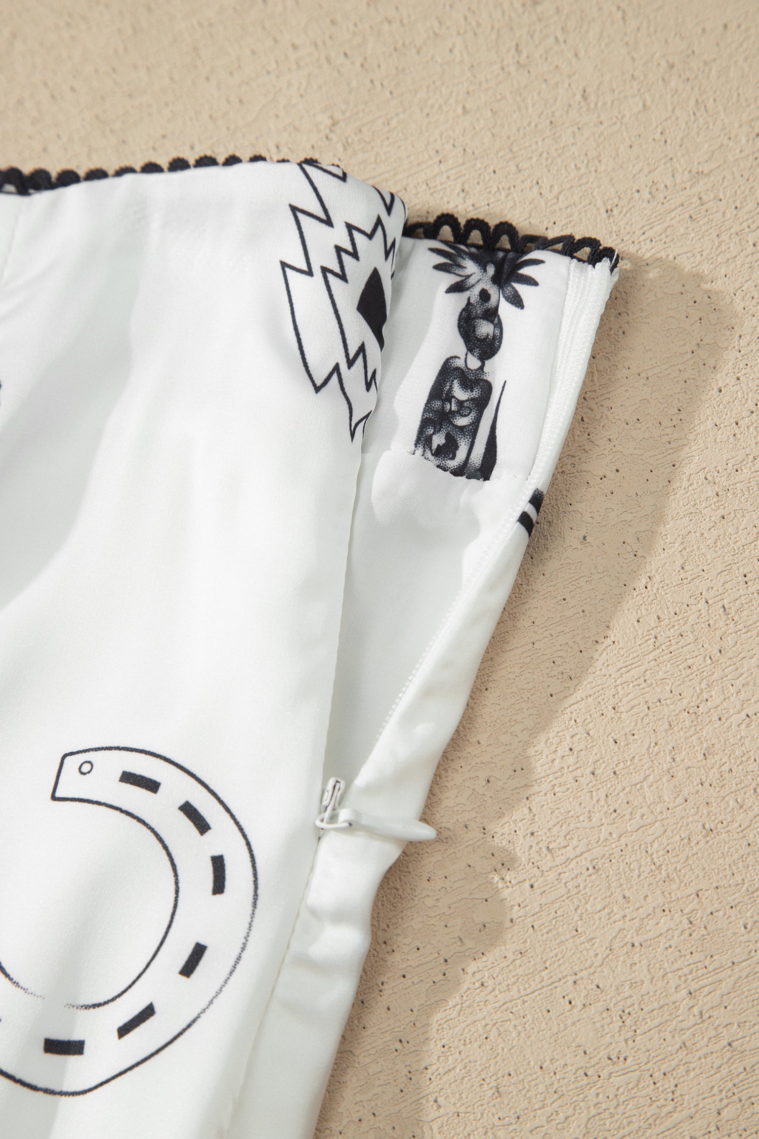 White and Black Western Print Satin Long Skirt