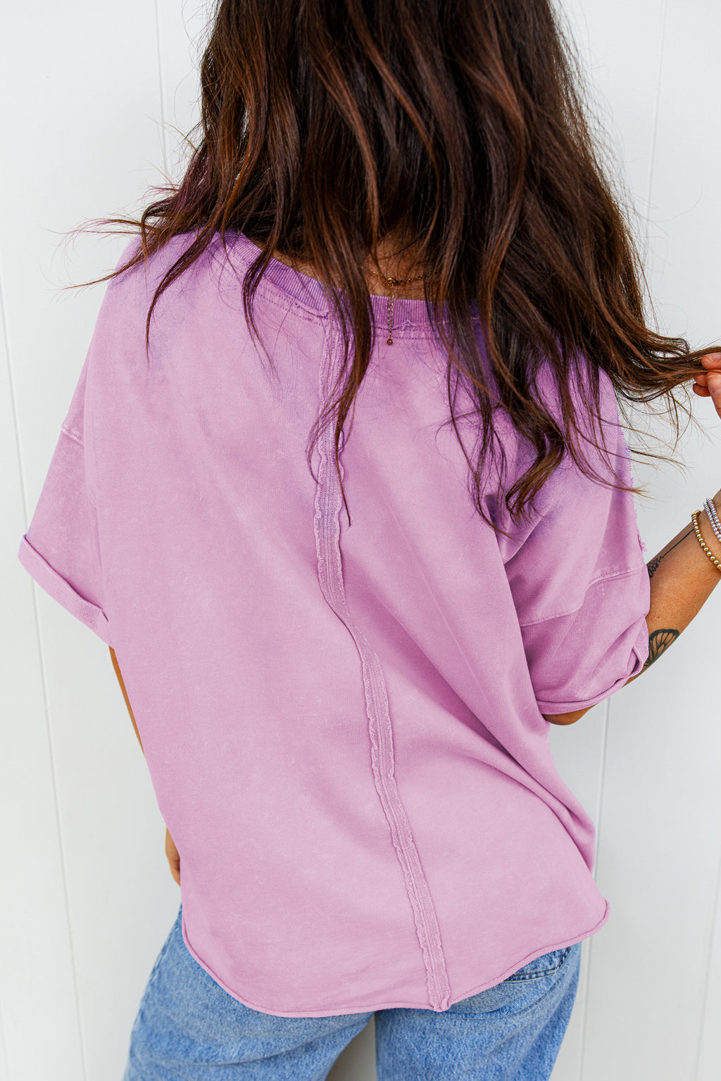 Lavender Mineral Wash Drop Shoulder Raw Edge Loose Tee