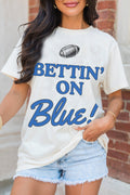 White Football BETTIN ON BLUE Graphic Crewneck T Shirt