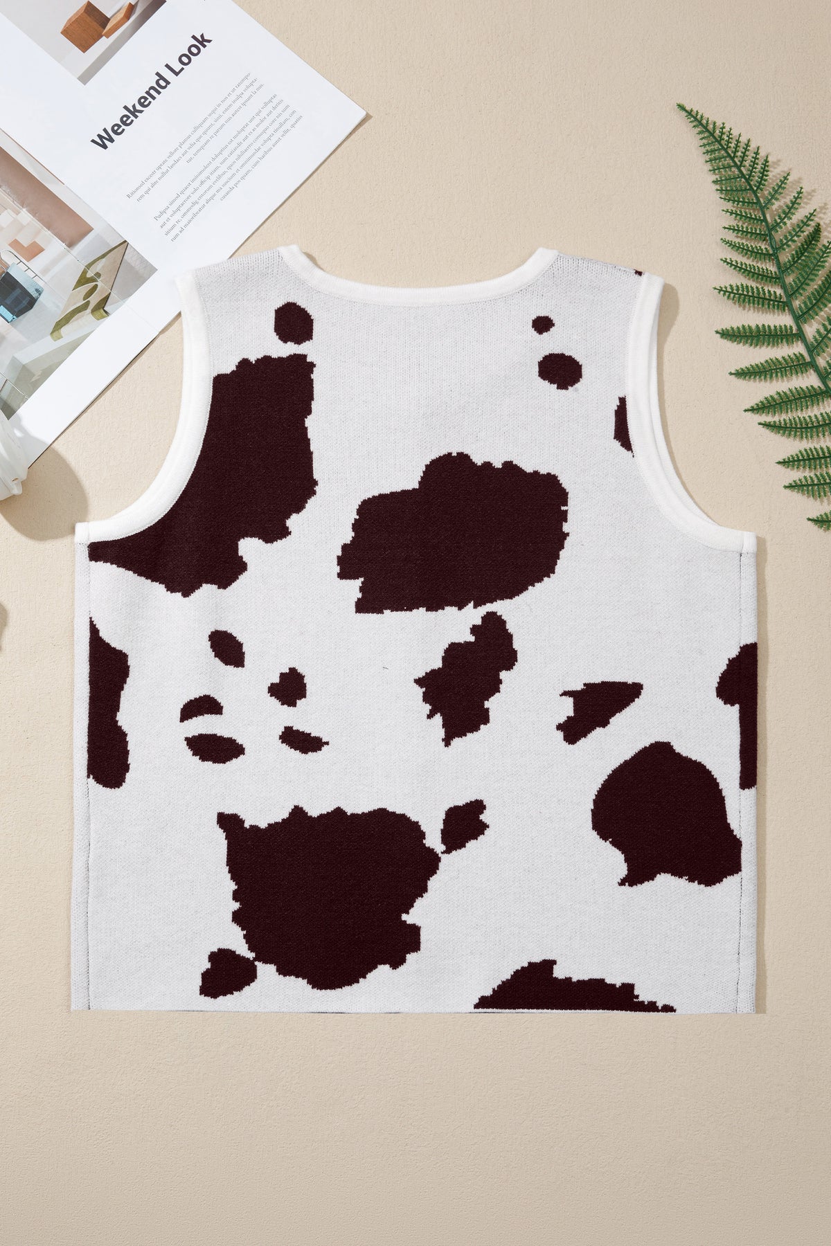 White Western Cow Spots Button Down Sweater Vest