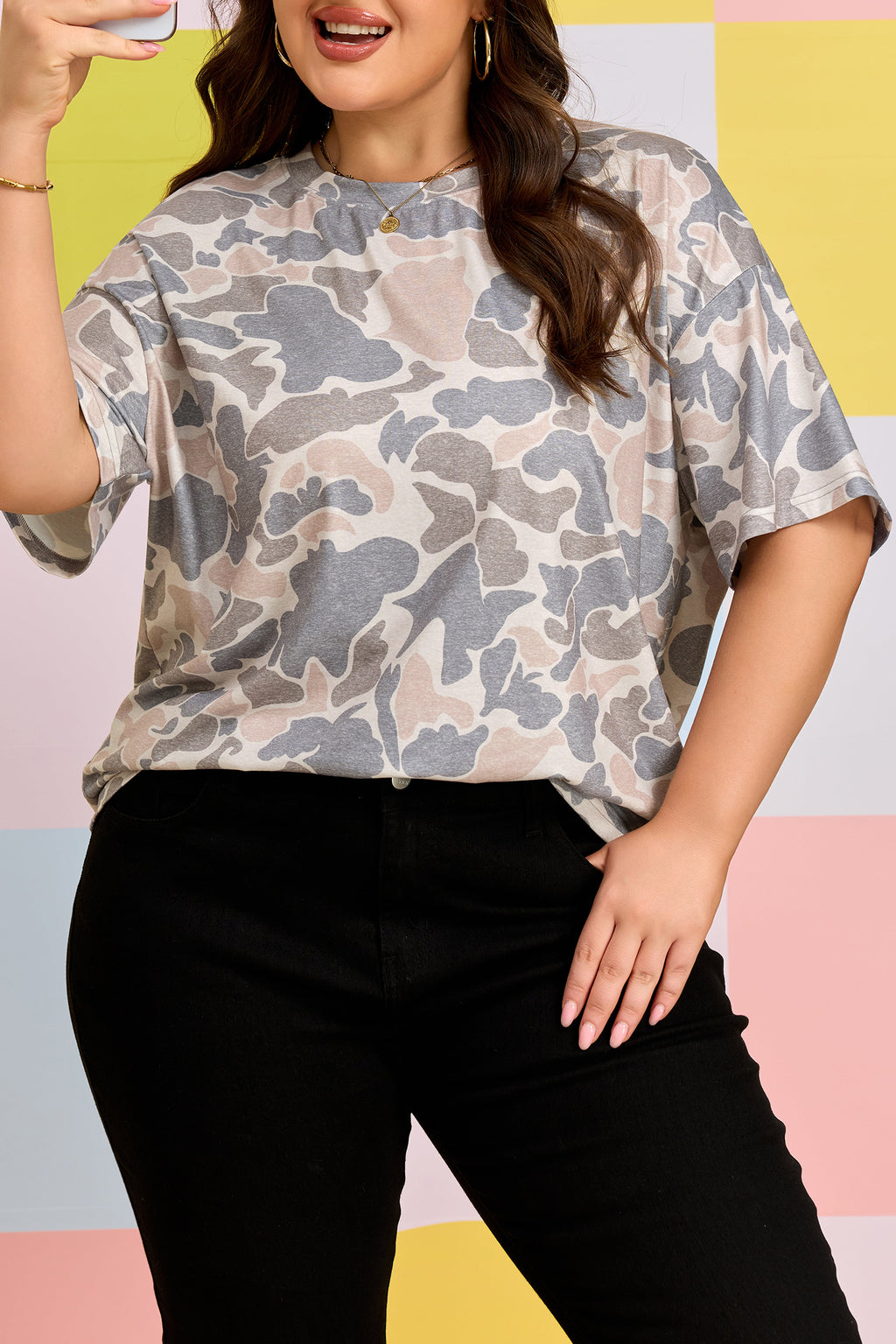 Multicolor Retro Camouflage Print Plus Size T Shirt