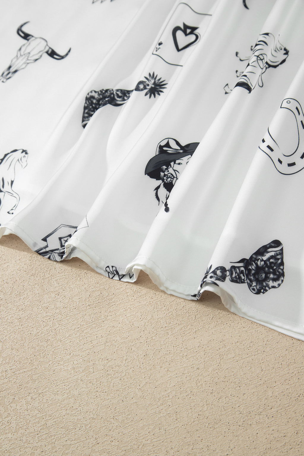 White and Black Western Print Satin Long Skirt