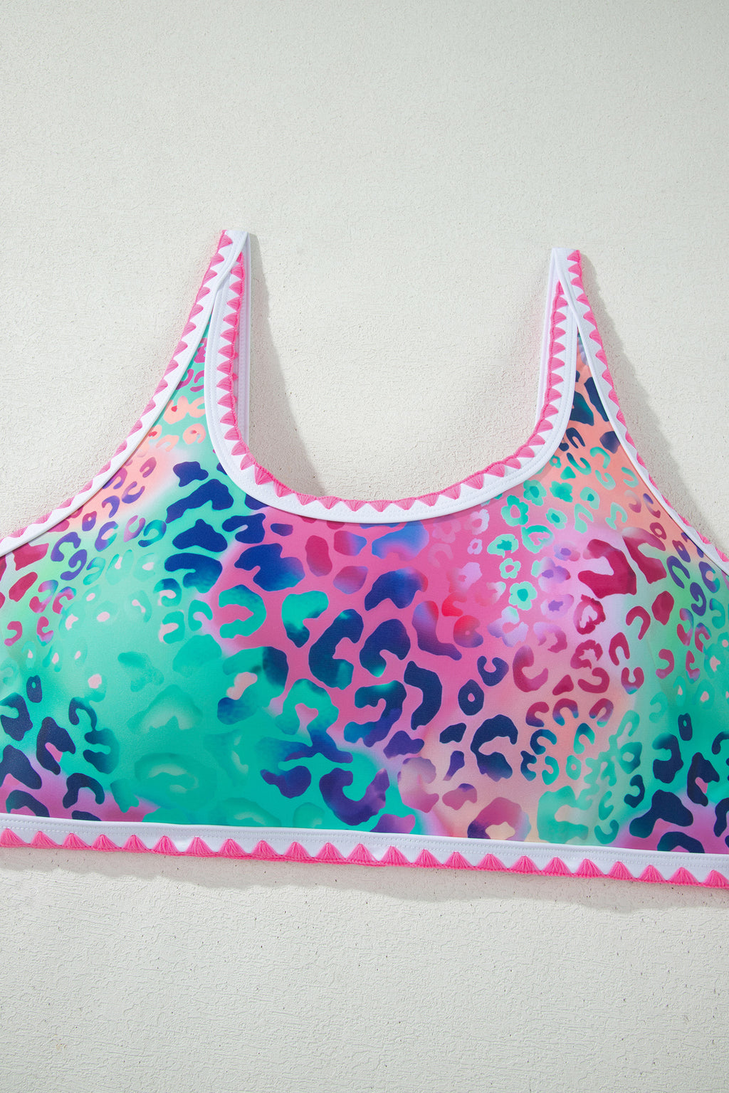 Pink Leopard Ricrac Trim Square Neck High Waist Bikini