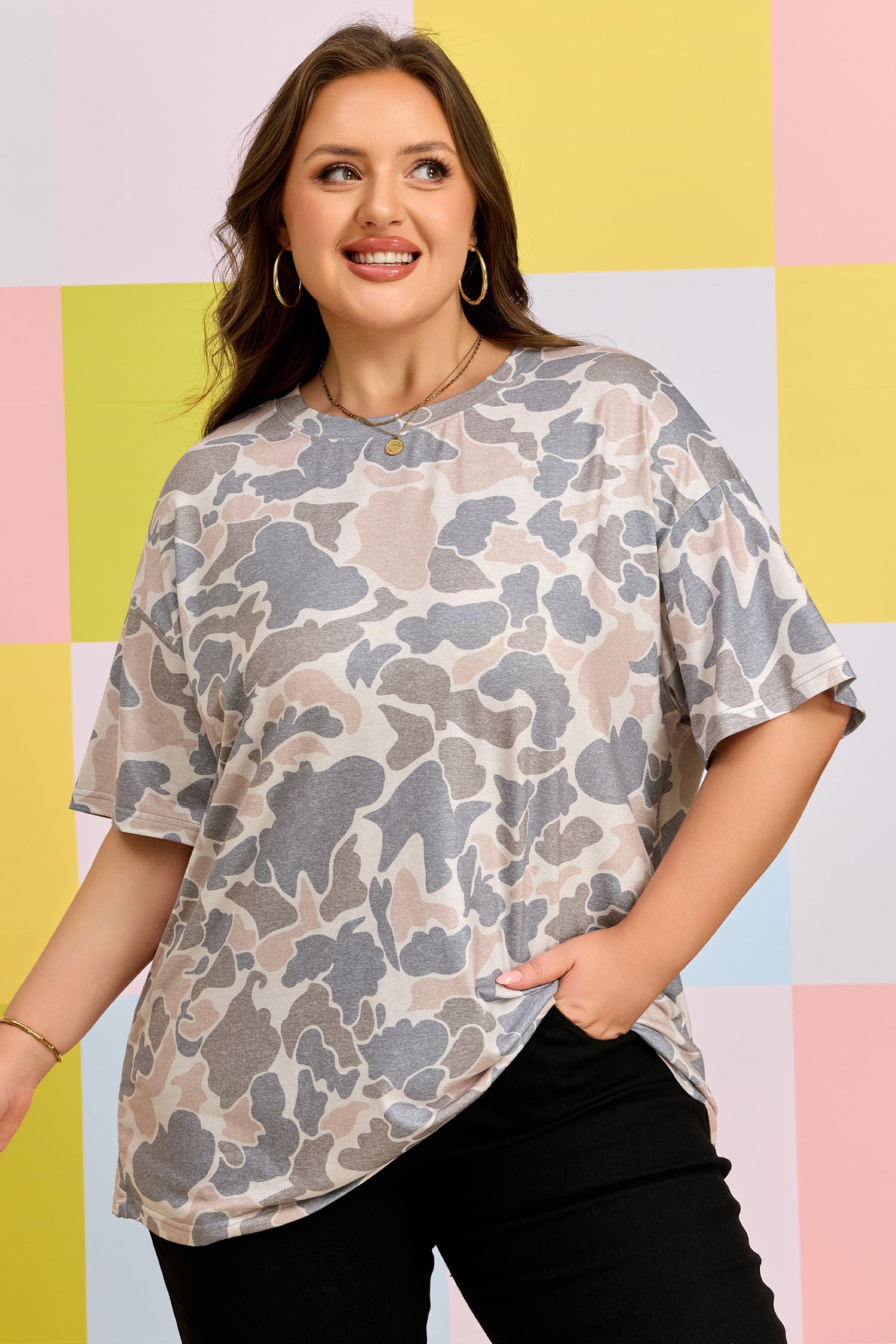 Multicolor Retro Camouflage Print Plus Size T Shirt