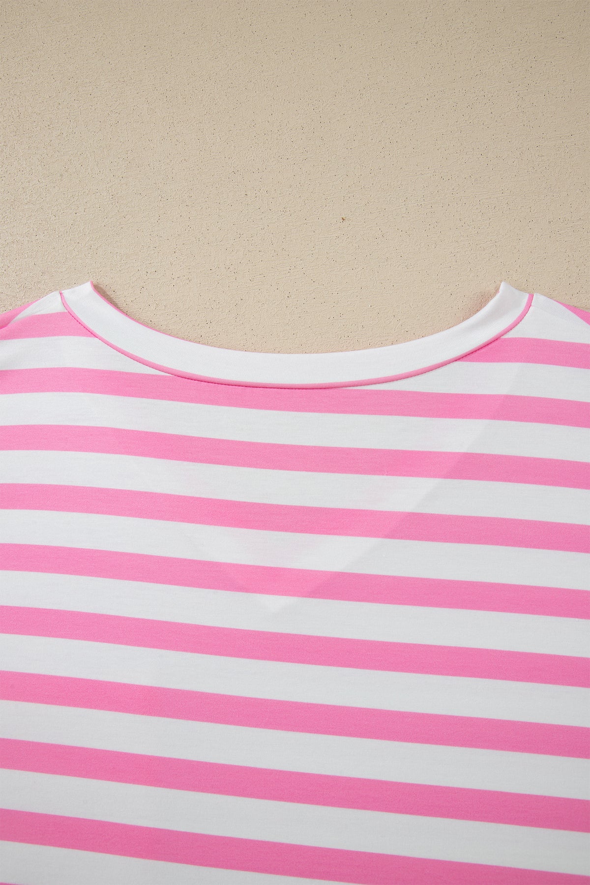 Pink Stripe Colorblock Patched Pocket V Neck Plus Size Tee