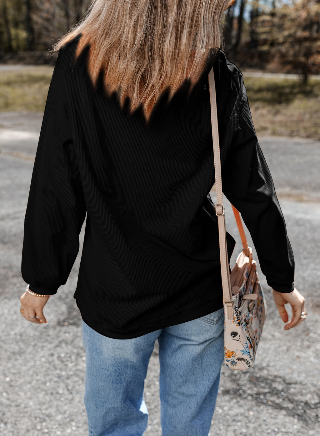 Black Football Game Day Embroidered Corduroy Sweatshirt