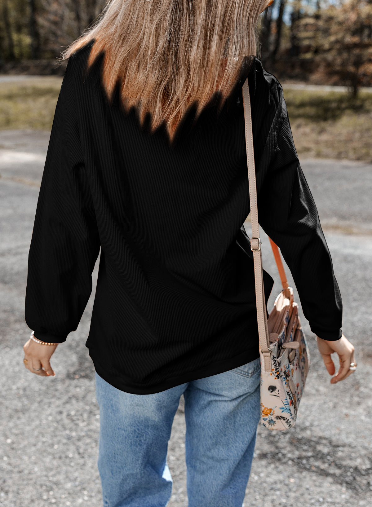 Black Football Game Day Embroidered Corduroy Sweatshirt