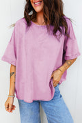 Lavender Mineral Wash Drop Shoulder Raw Edge Loose Tee